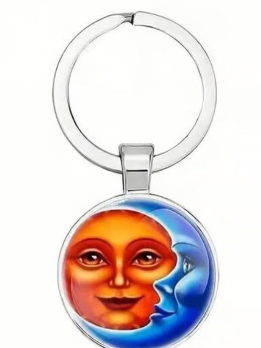 Sun and Moon Double Face Pendant Keychain - Orange & Blue